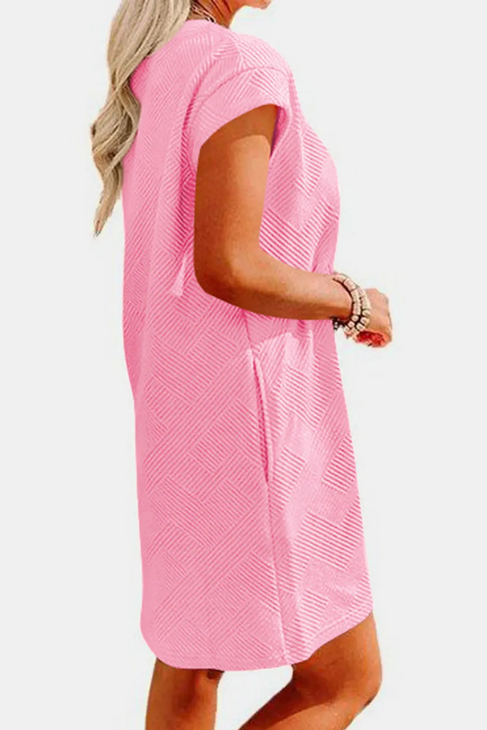 Brixley Textured Round Neck Cap Sleeve Dress