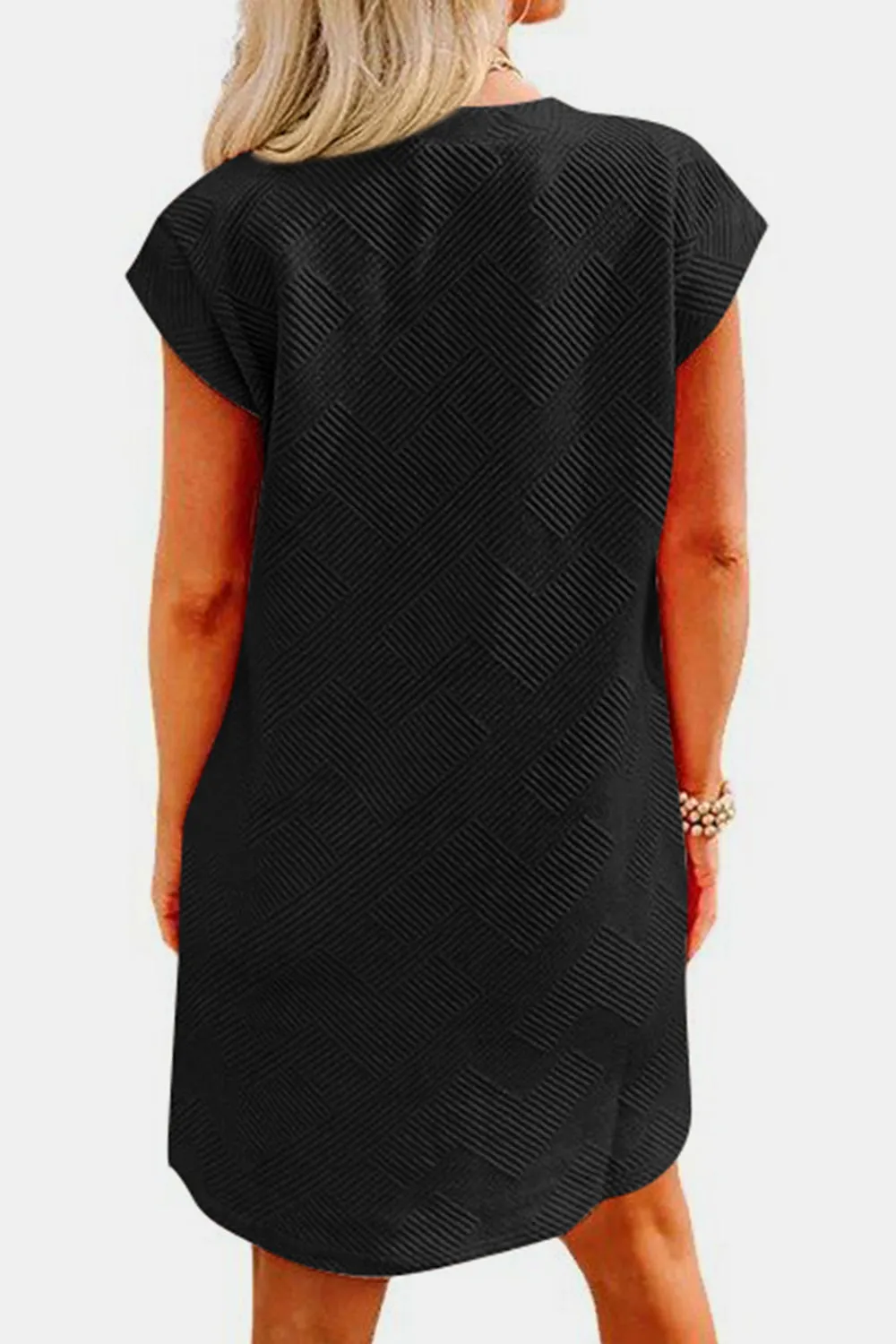 Brixley Textured Round Neck Cap Sleeve Dress