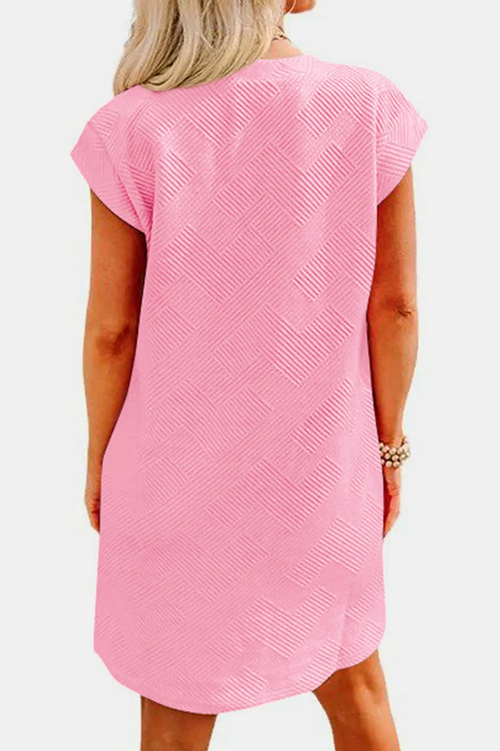 Brixley Textured Round Neck Cap Sleeve Dress