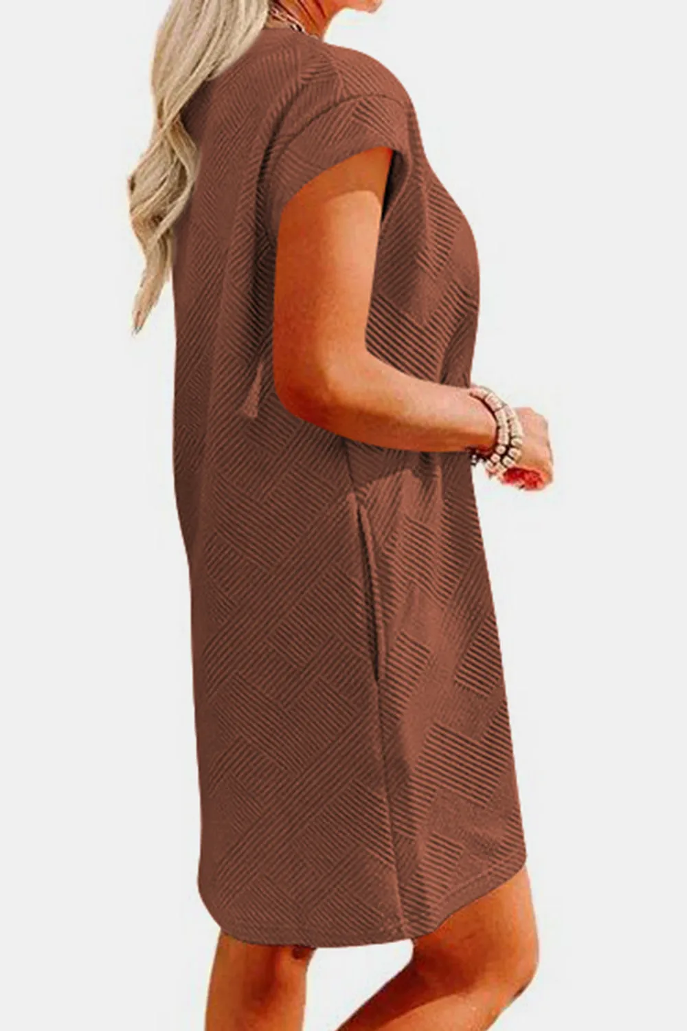 Brixley Textured Round Neck Cap Sleeve Dress