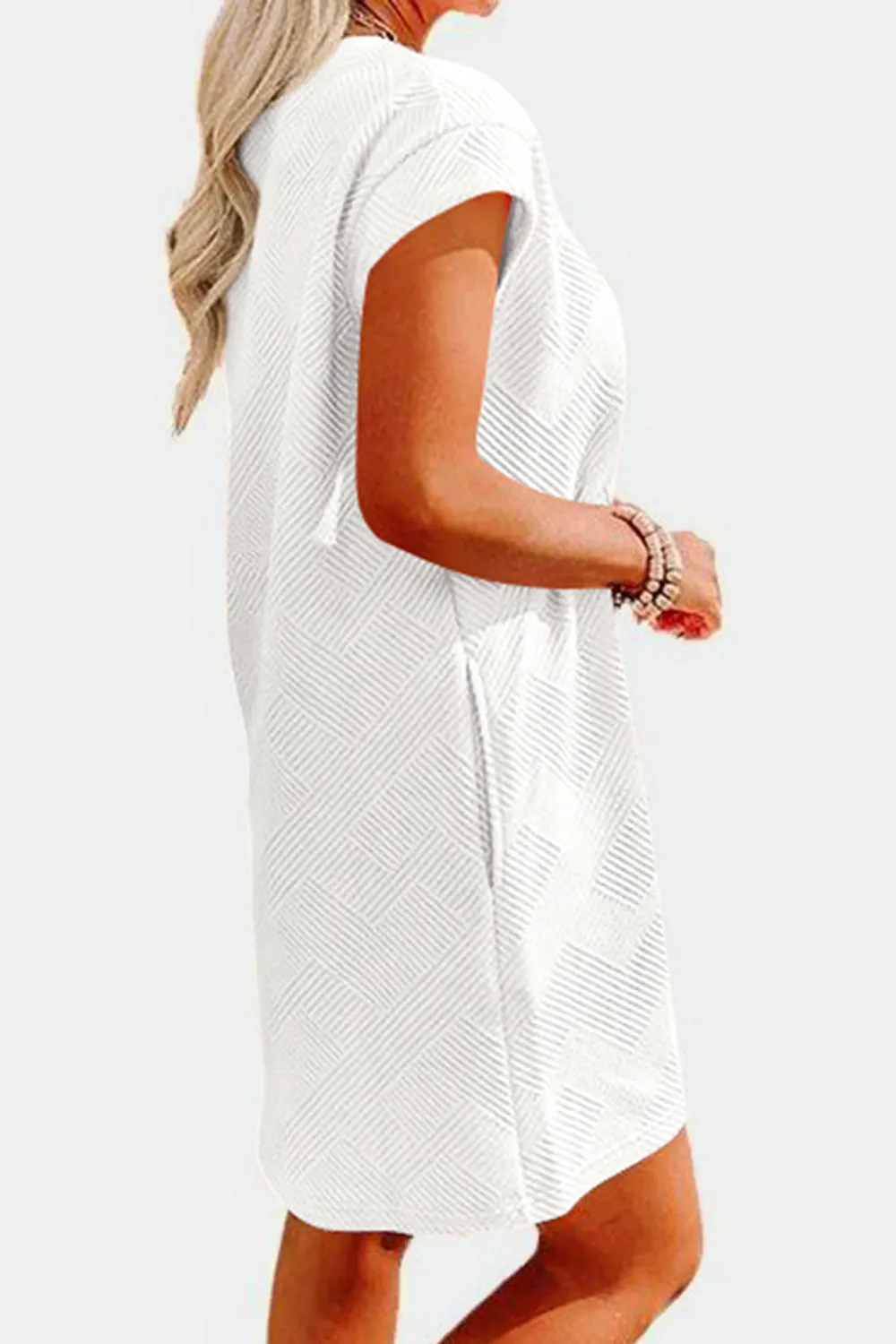 Brixley Textured Round Neck Cap Sleeve Dress