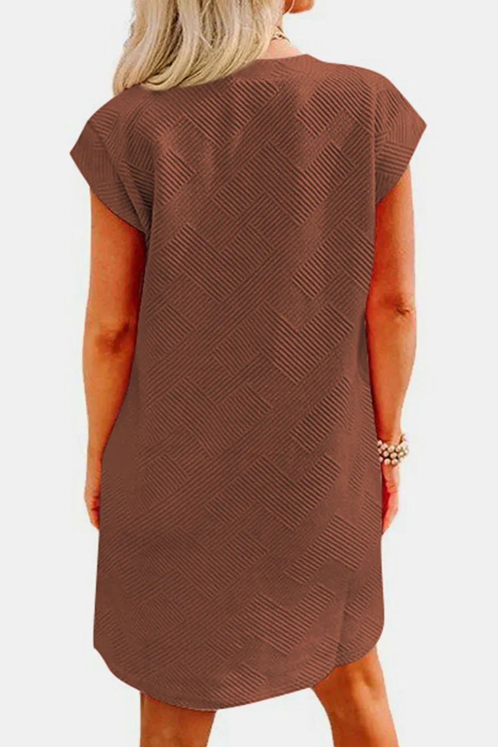 Brixley Textured Round Neck Cap Sleeve Dress