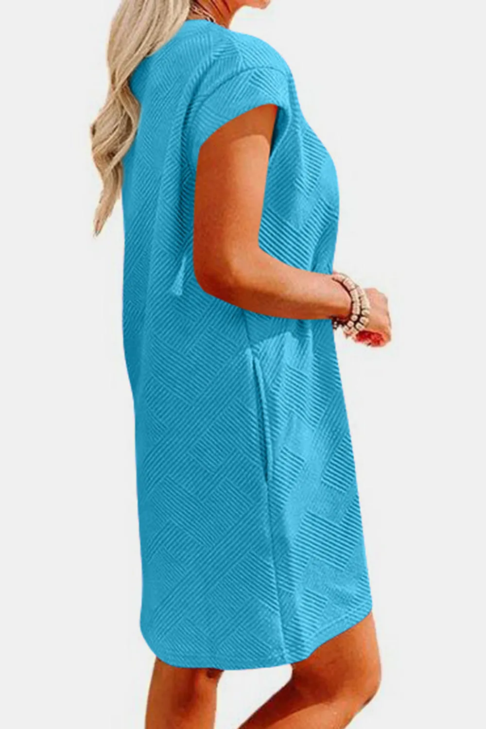 Brixley Textured Round Neck Cap Sleeve Dress