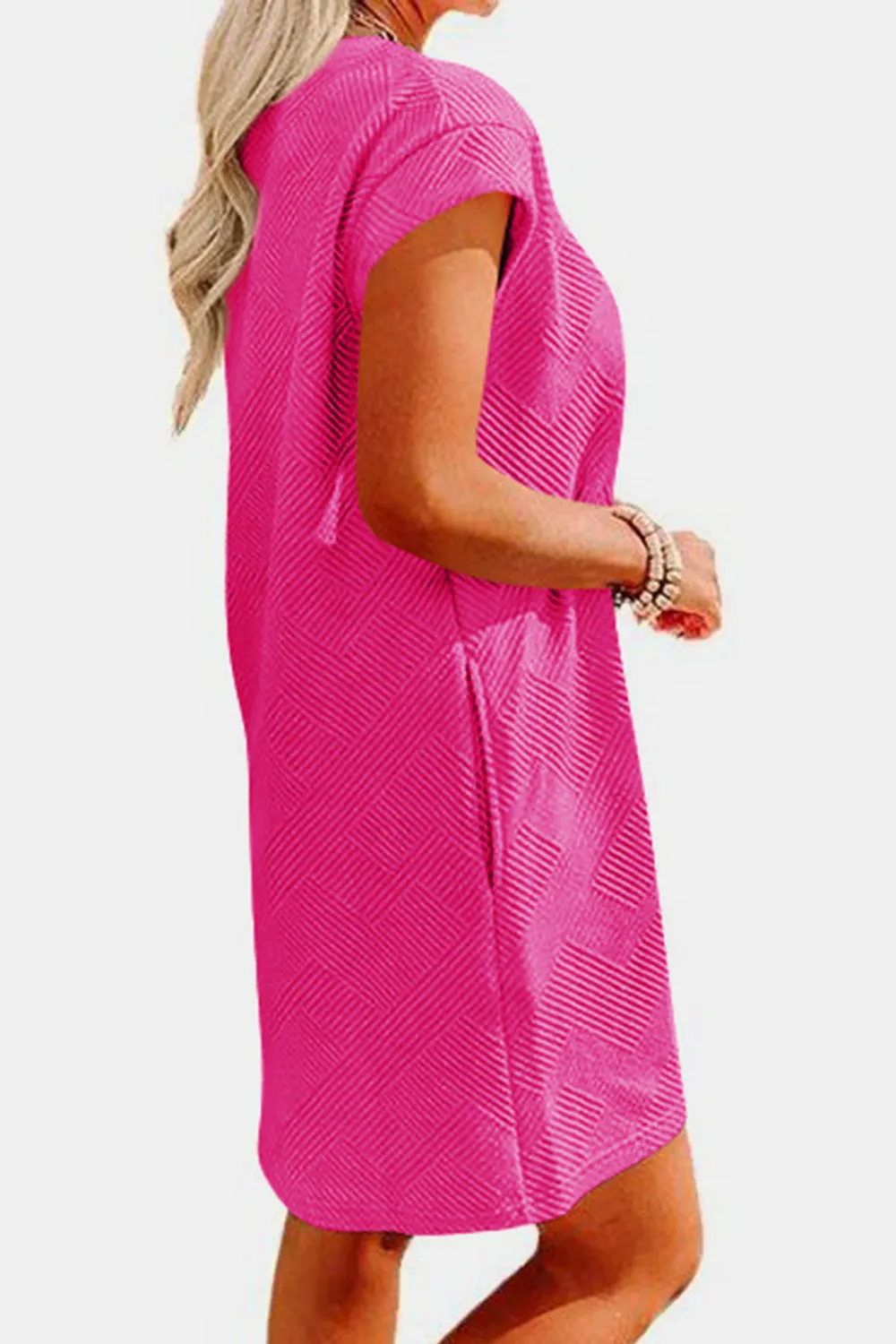 Brixley Textured Round Neck Cap Sleeve Dress