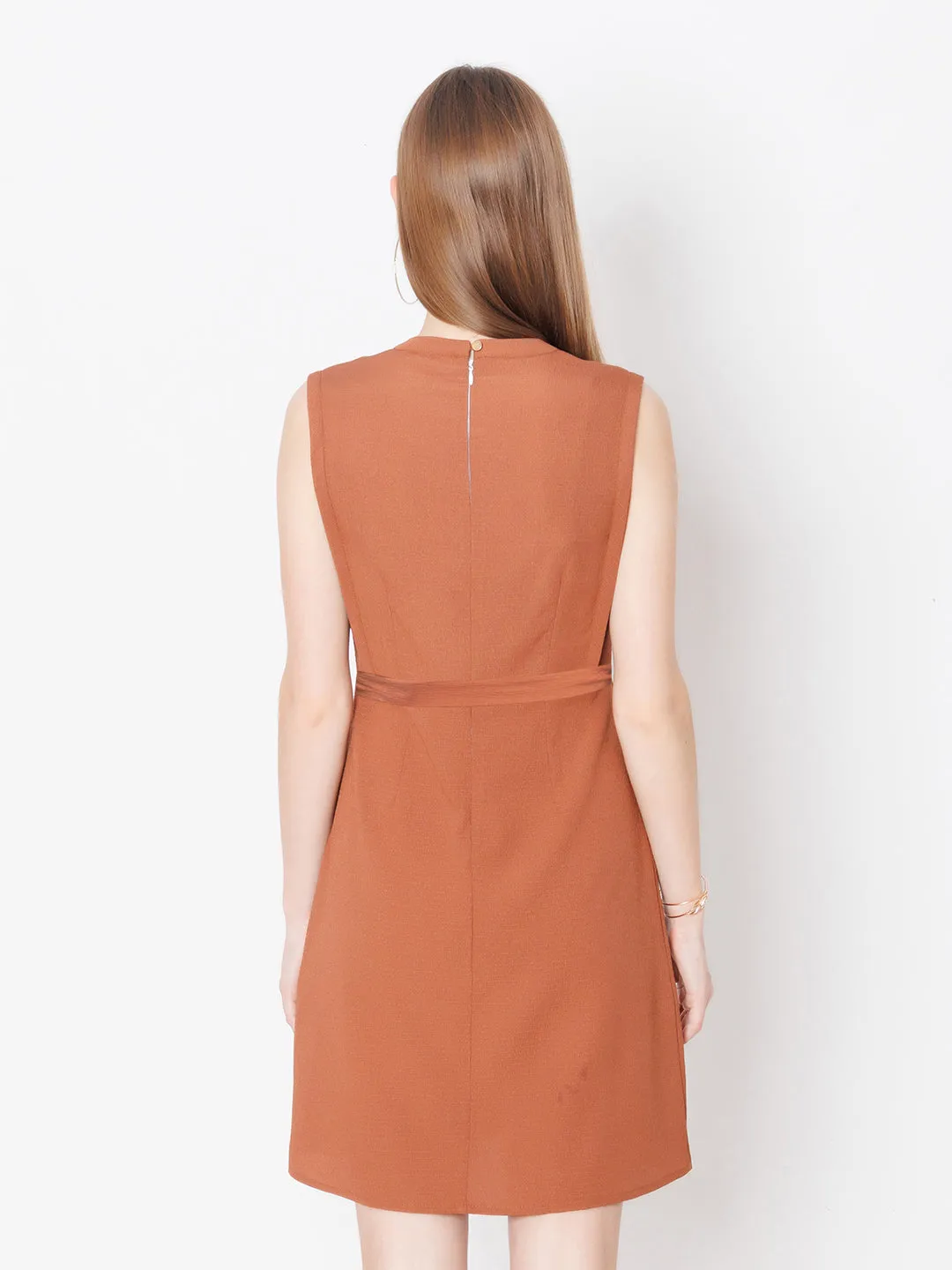 Brown Solid Textured Bodycon Mini Dress