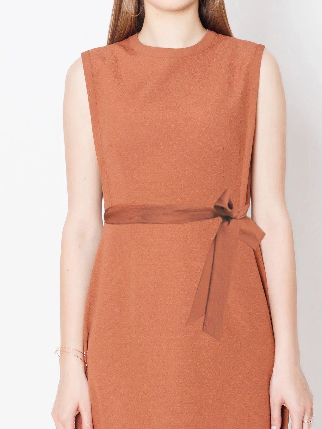 Brown Solid Textured Bodycon Mini Dress