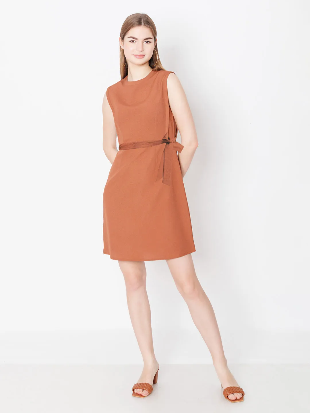 Brown Solid Textured Bodycon Mini Dress