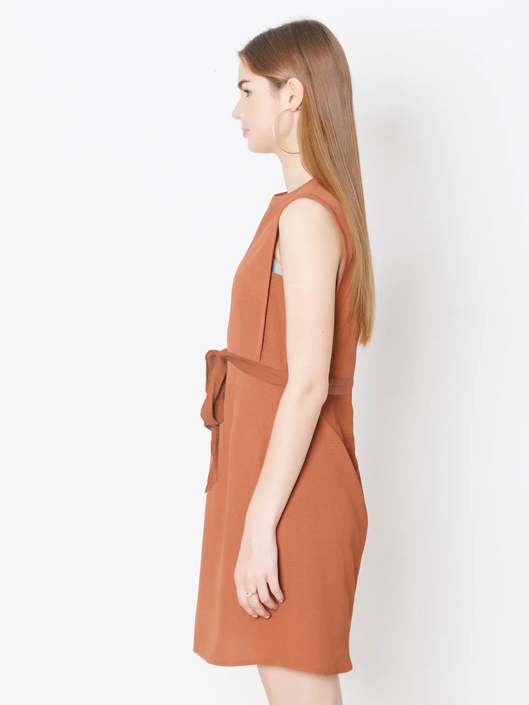 Brown Solid Textured Bodycon Mini Dress