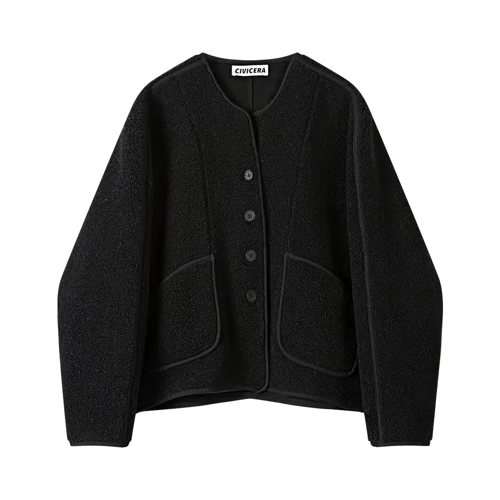 Button-Front Textured Coat