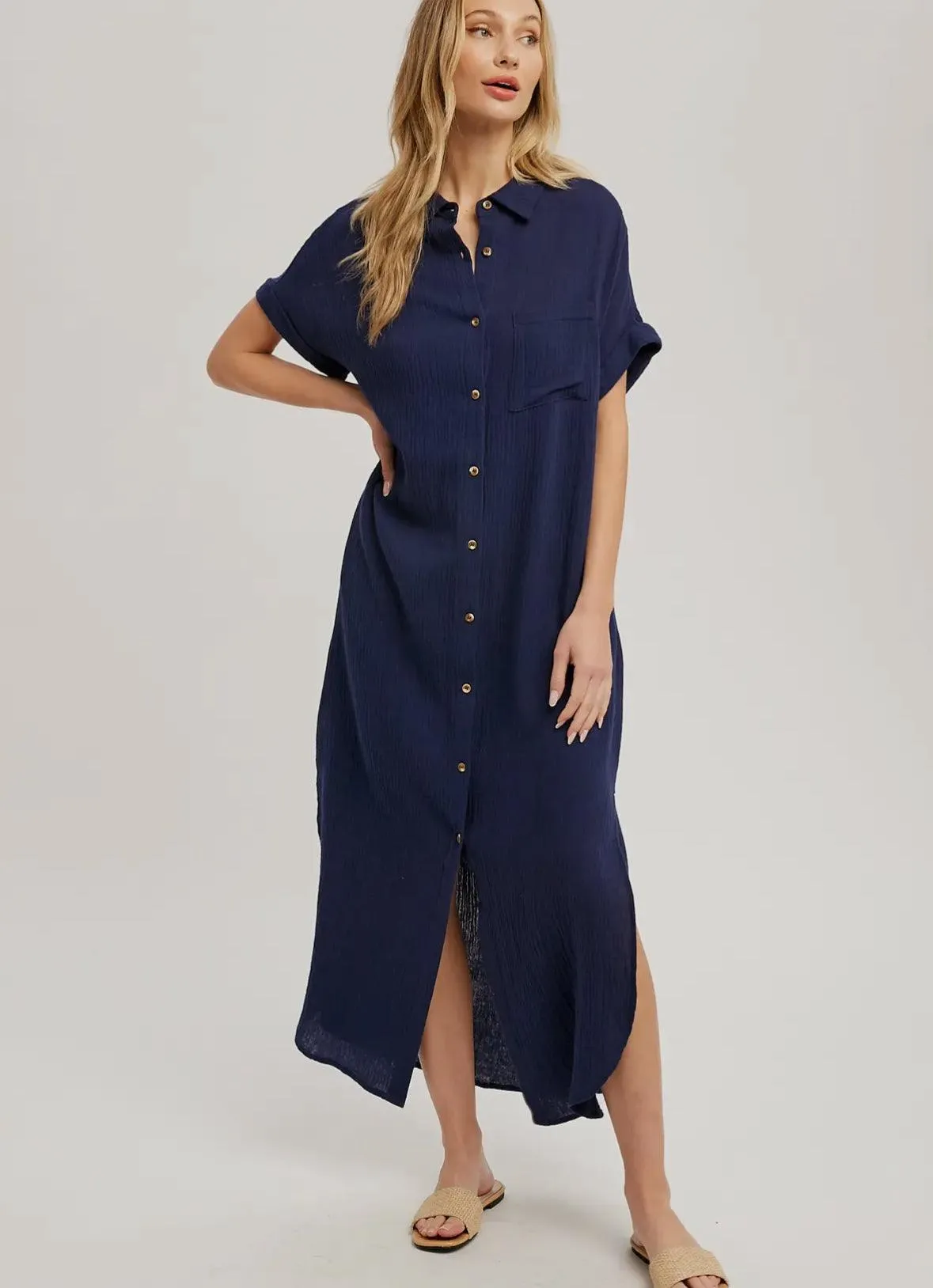 Button Up Maxi Shirt Dress