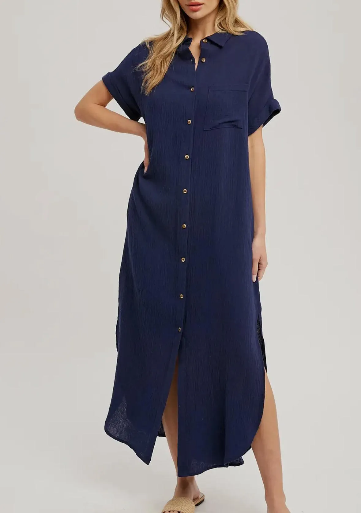 Button Up Maxi Shirt Dress