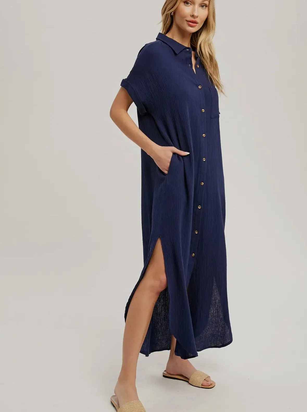 Button Up Maxi Shirt Dress