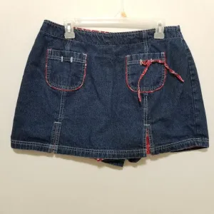 Carolina Blues skort 14 VINTAGE denim jean skirt front shorts back bandana trim