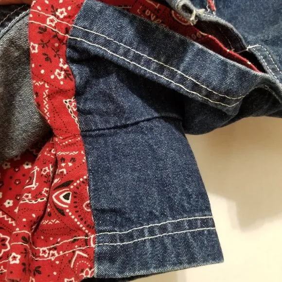 Carolina Blues skort 14 VINTAGE denim jean skirt front shorts back bandana trim