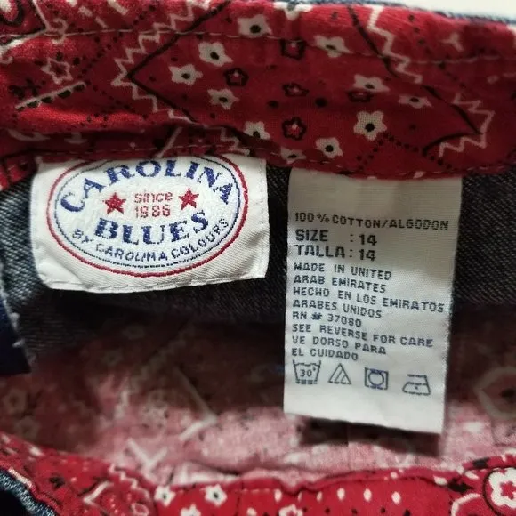 Carolina Blues skort 14 VINTAGE denim jean skirt front shorts back bandana trim