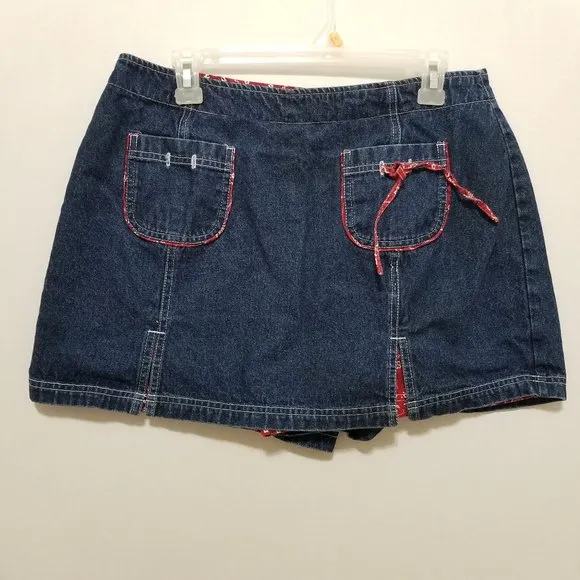 Carolina Blues skort 14 VINTAGE denim jean skirt front shorts back bandana trim