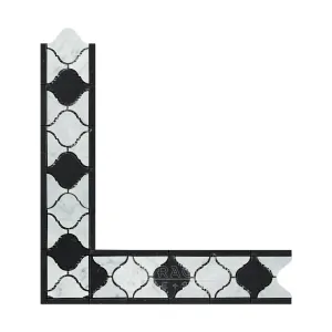 Carrara White Italian (Bianco Carrara) Marble Lantern Border Corner with Black Marble, Polished