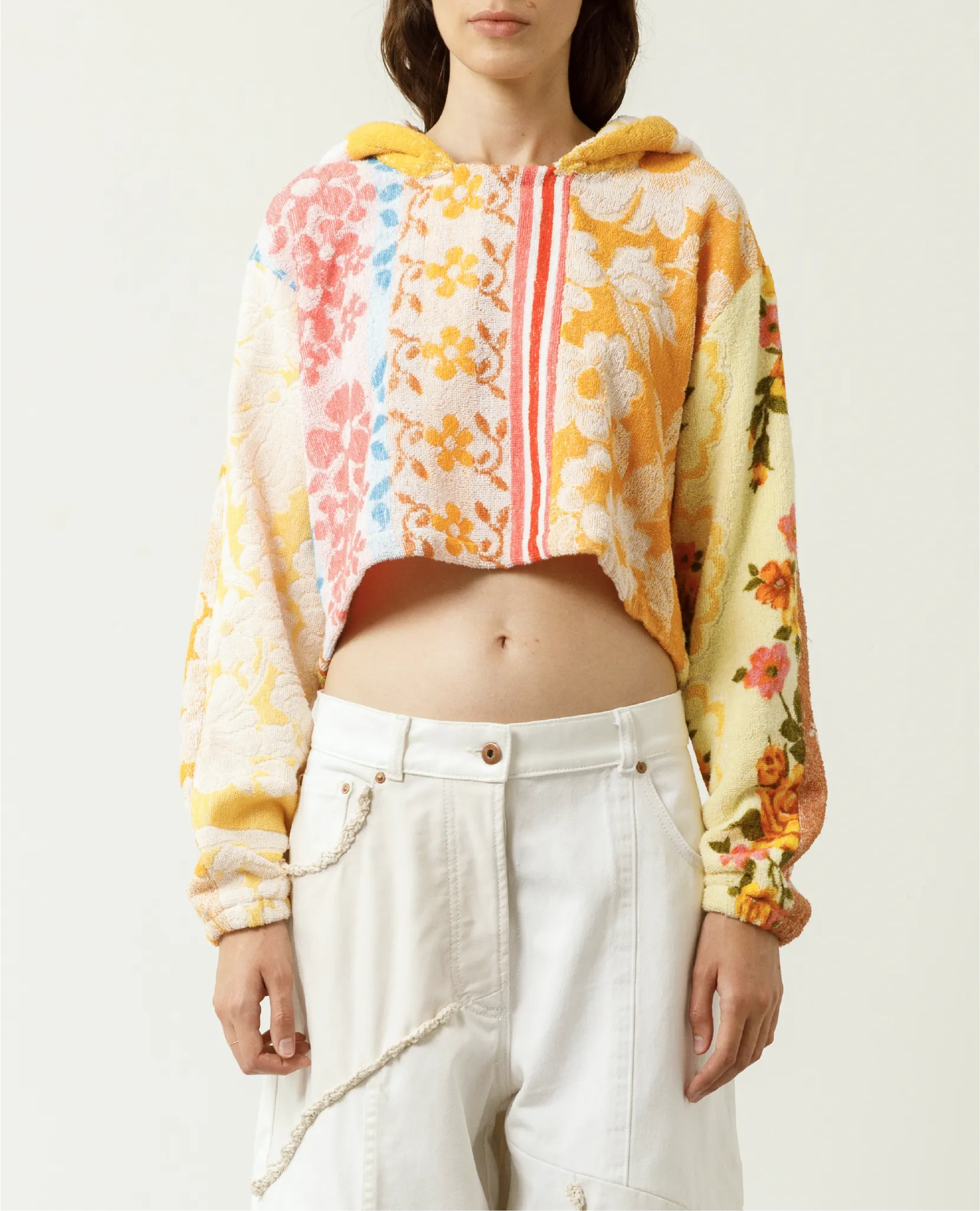 CAVIA Mix Patchwork Terry Crop Hoodie