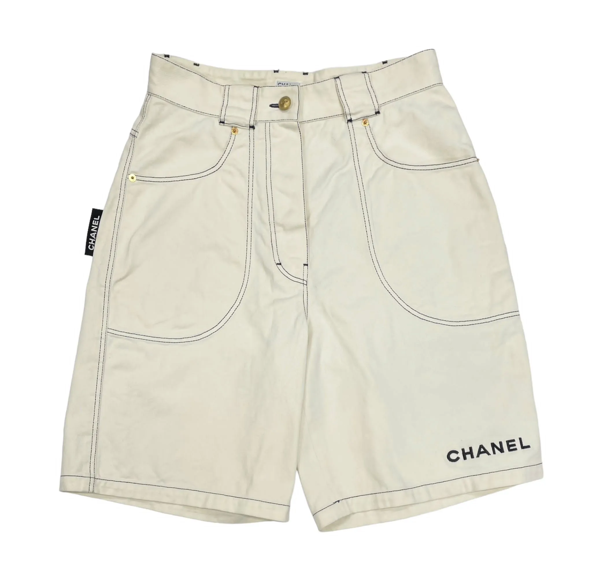 Chanel Off White Denim Logo Shorts