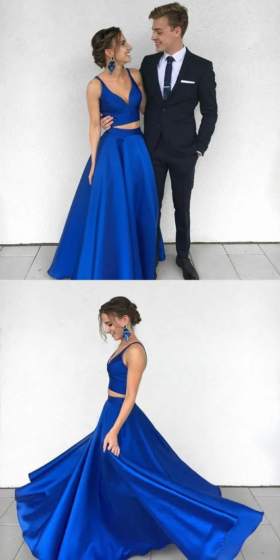 Charming Two Pieces Royal Blue Prom Dress, Sexy Party Dresses, Newest Prom Dresses, PD0441