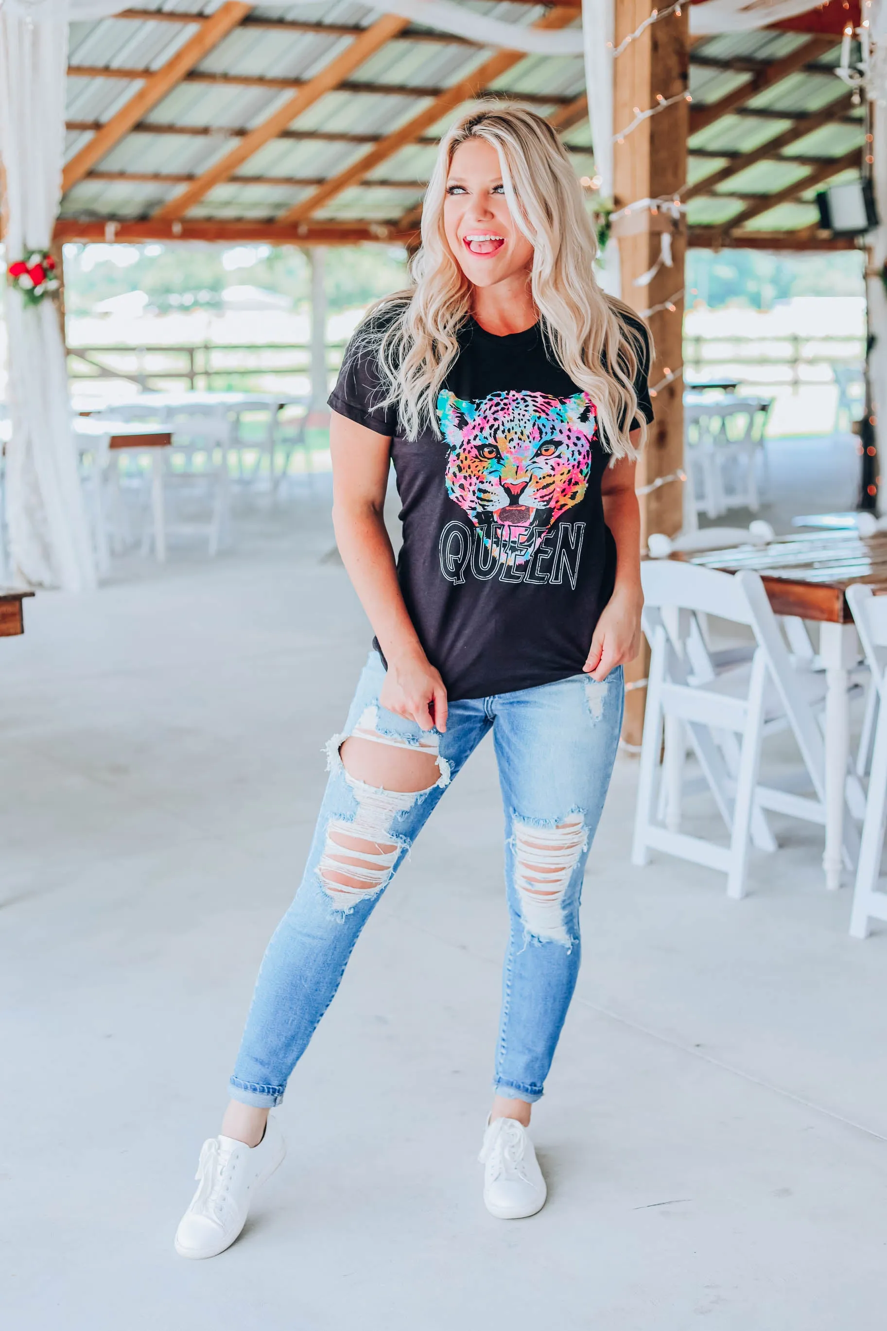 Cheetah Queen Fitted Tee - Black
