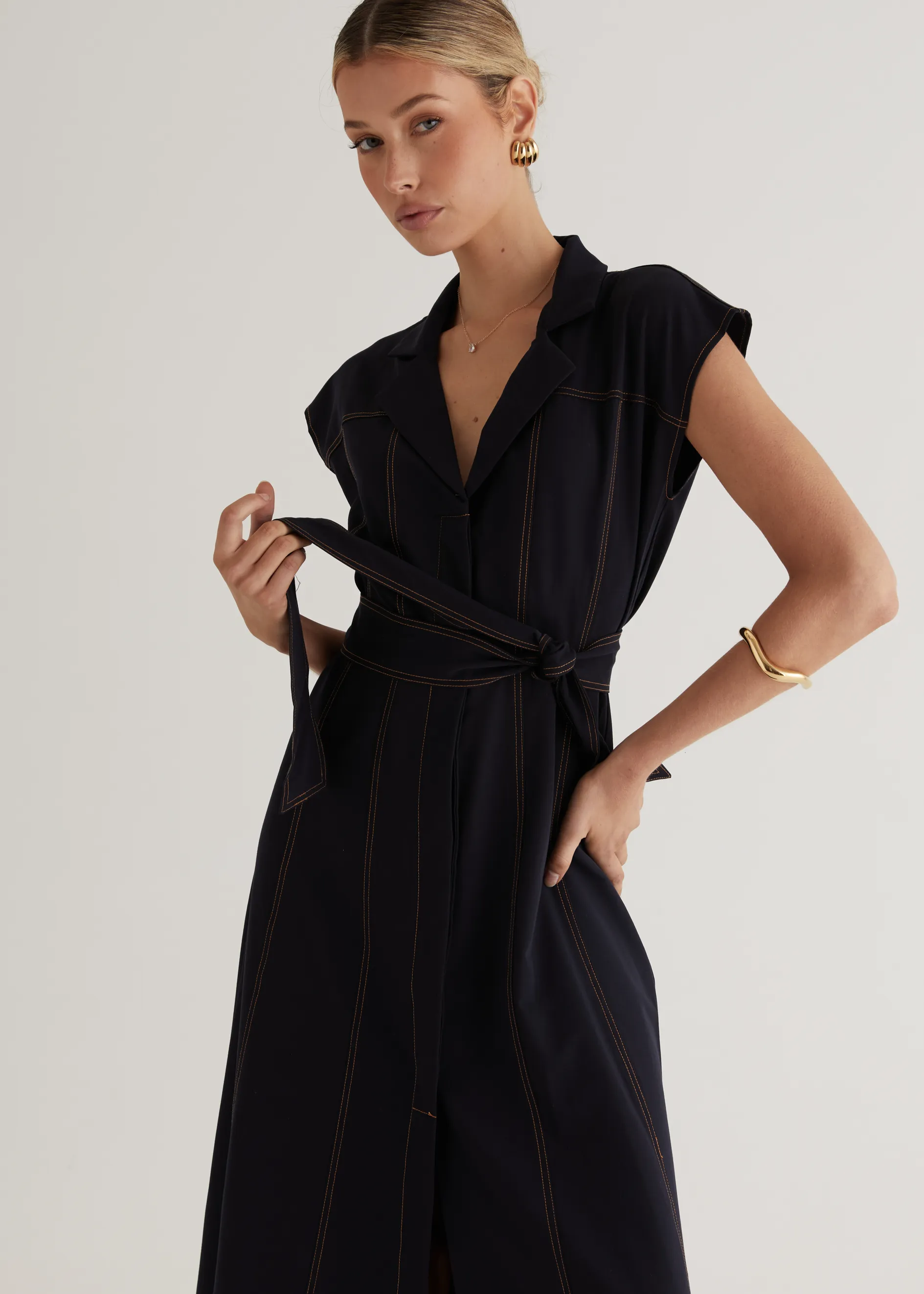 Chevron Midi Dress - Indigo