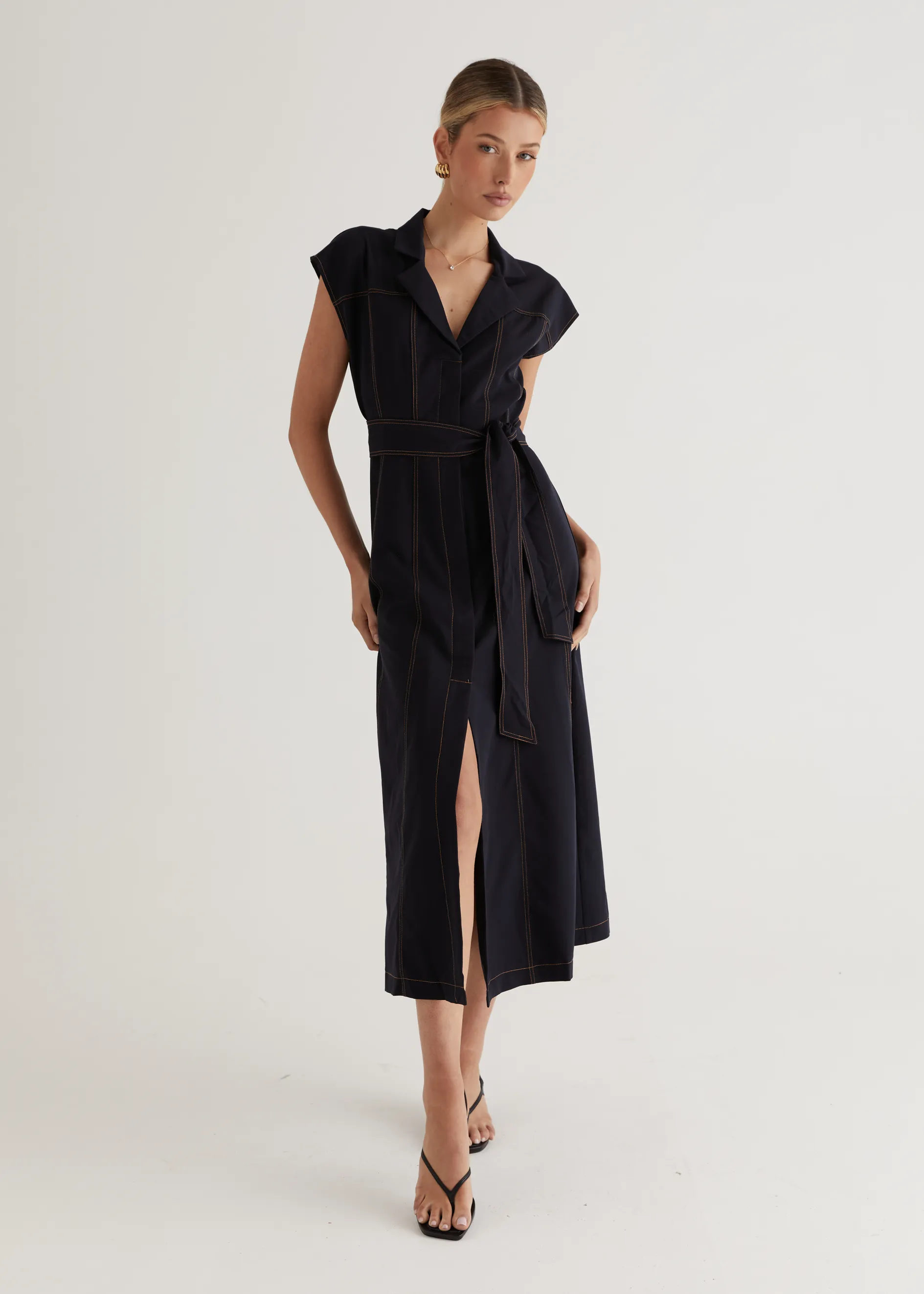 Chevron Midi Dress - Indigo