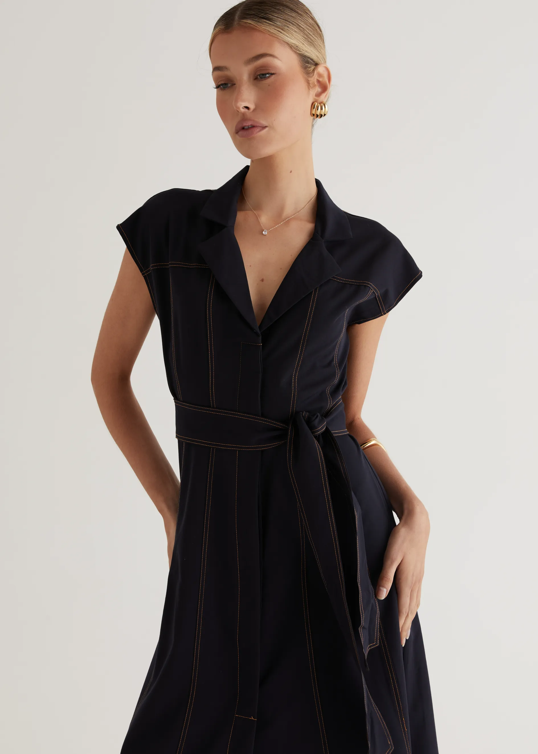 Chevron Midi Dress - Indigo