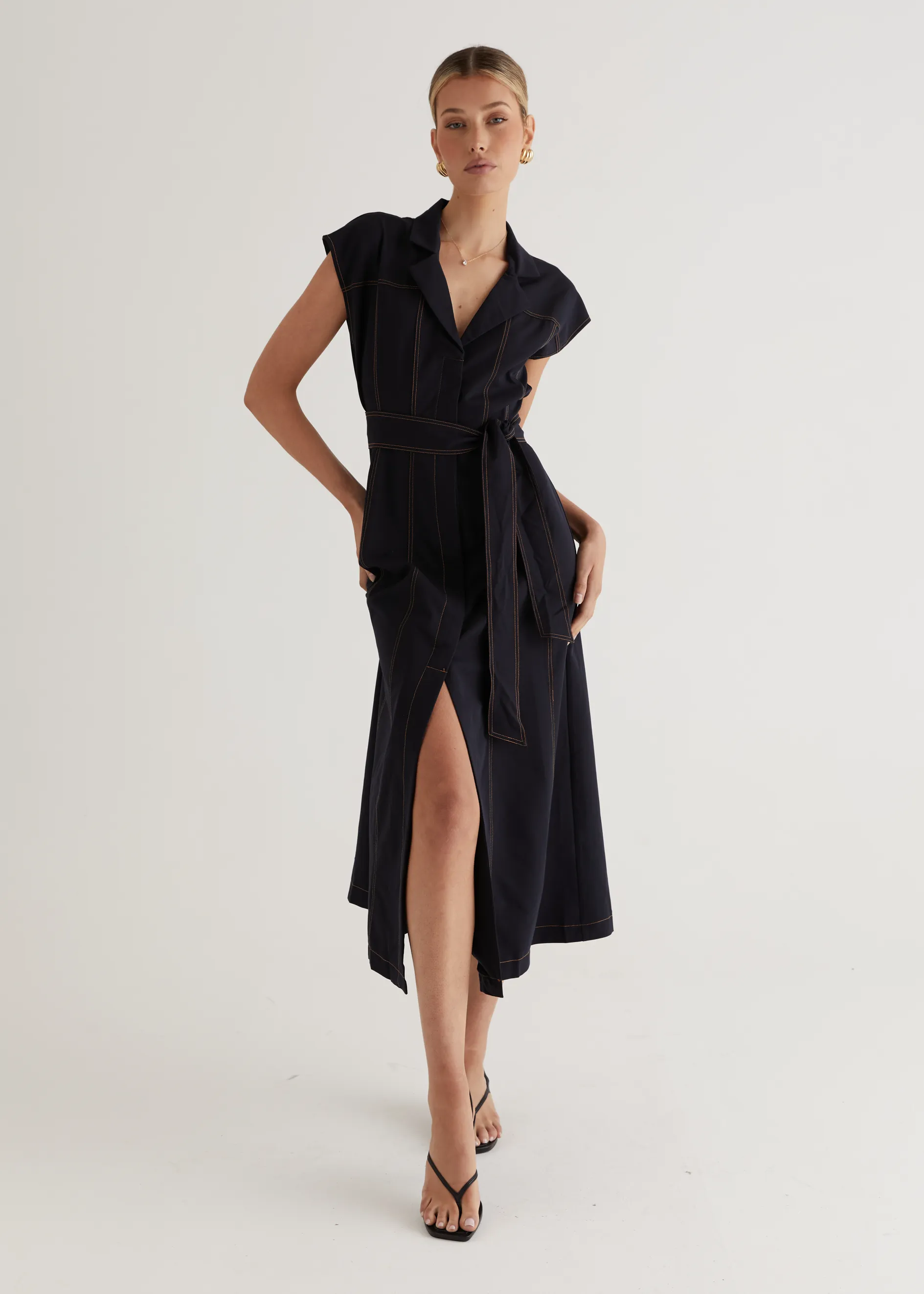 Chevron Midi Dress - Indigo