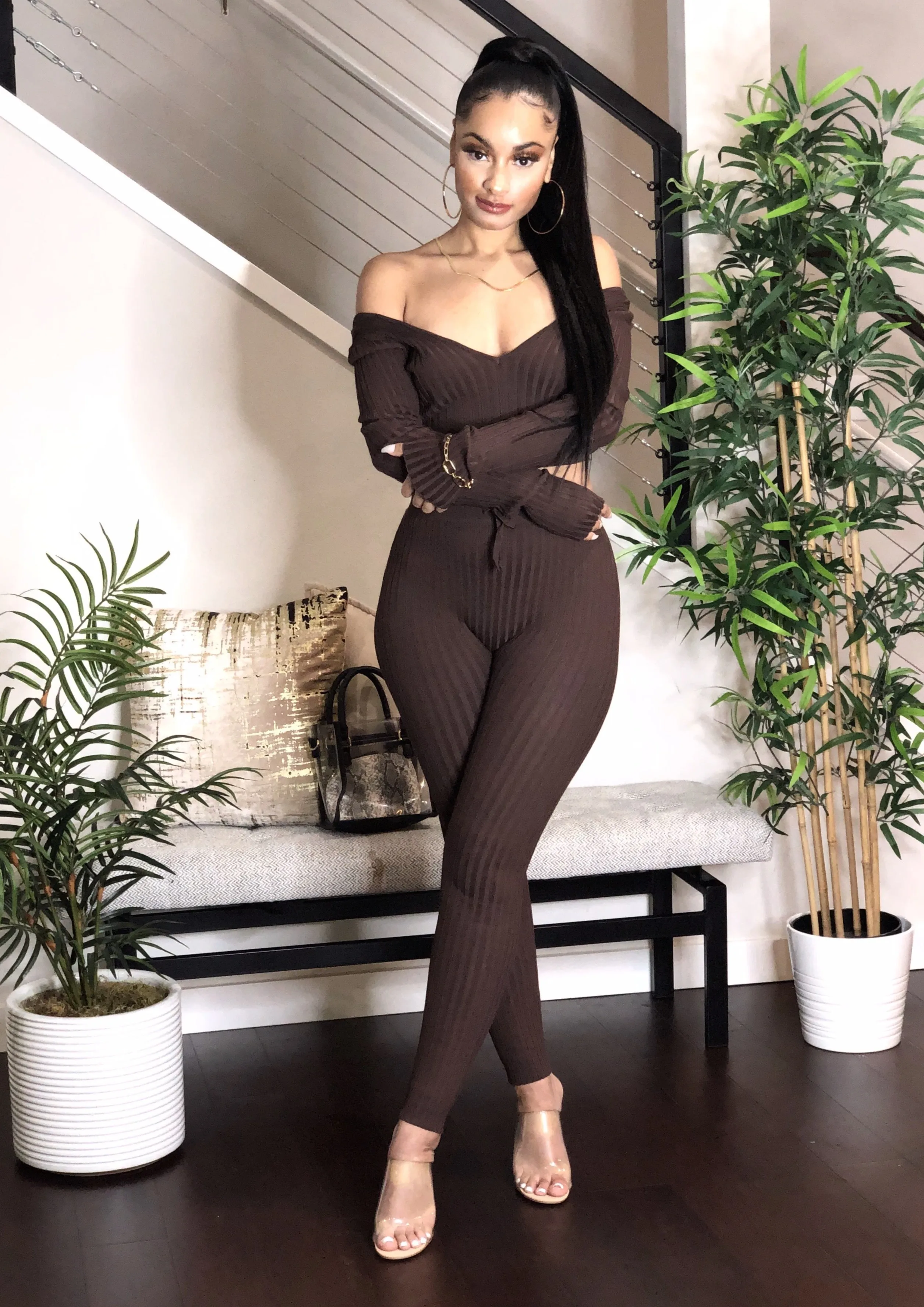 Chocolate Ribbed Legging Set