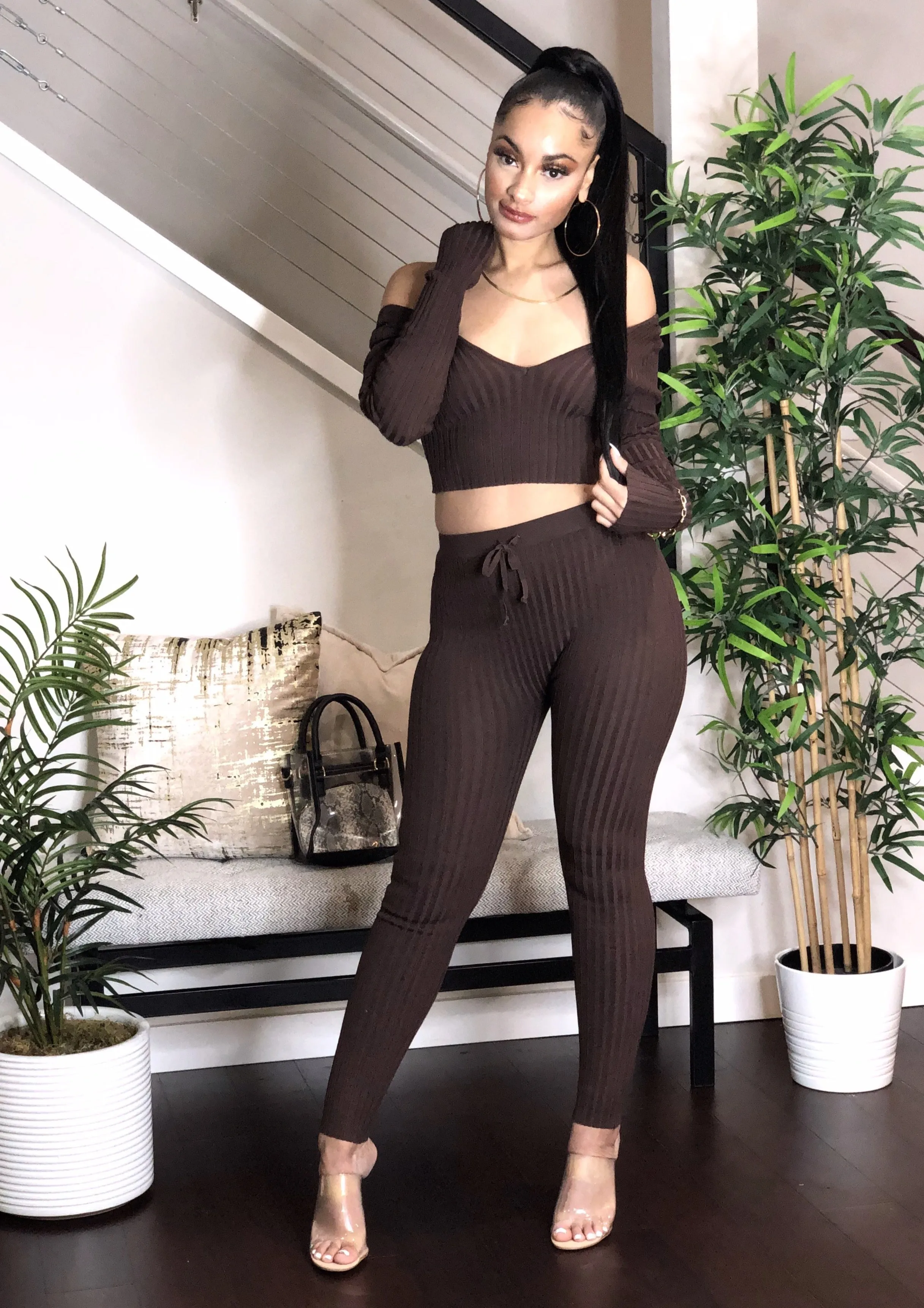 Chocolate Ribbed Legging Set