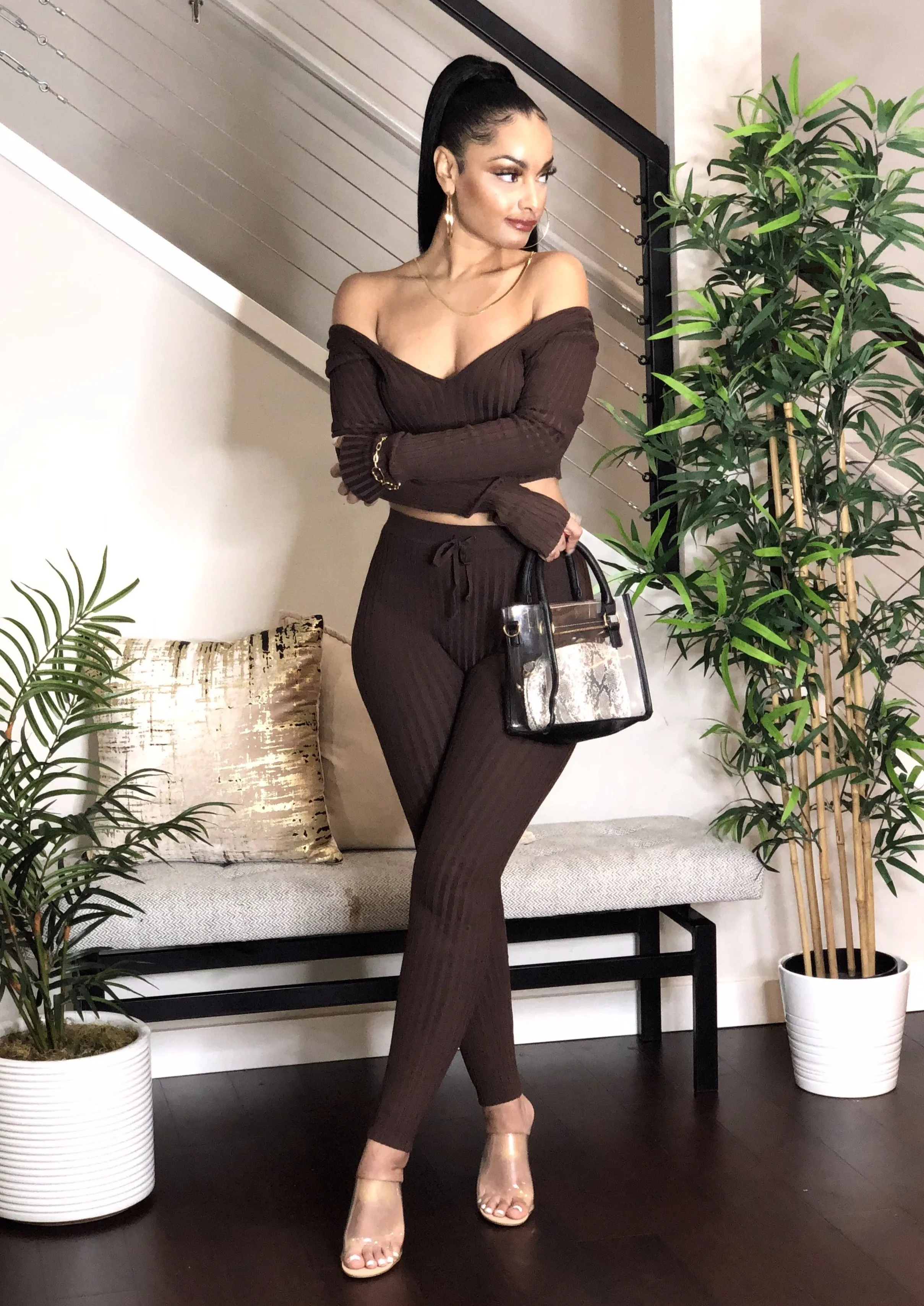 Chocolate Ribbed Legging Set