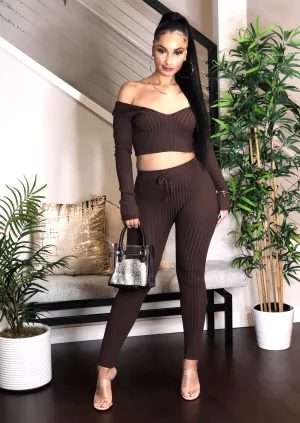 Chocolate Ribbed Legging Set