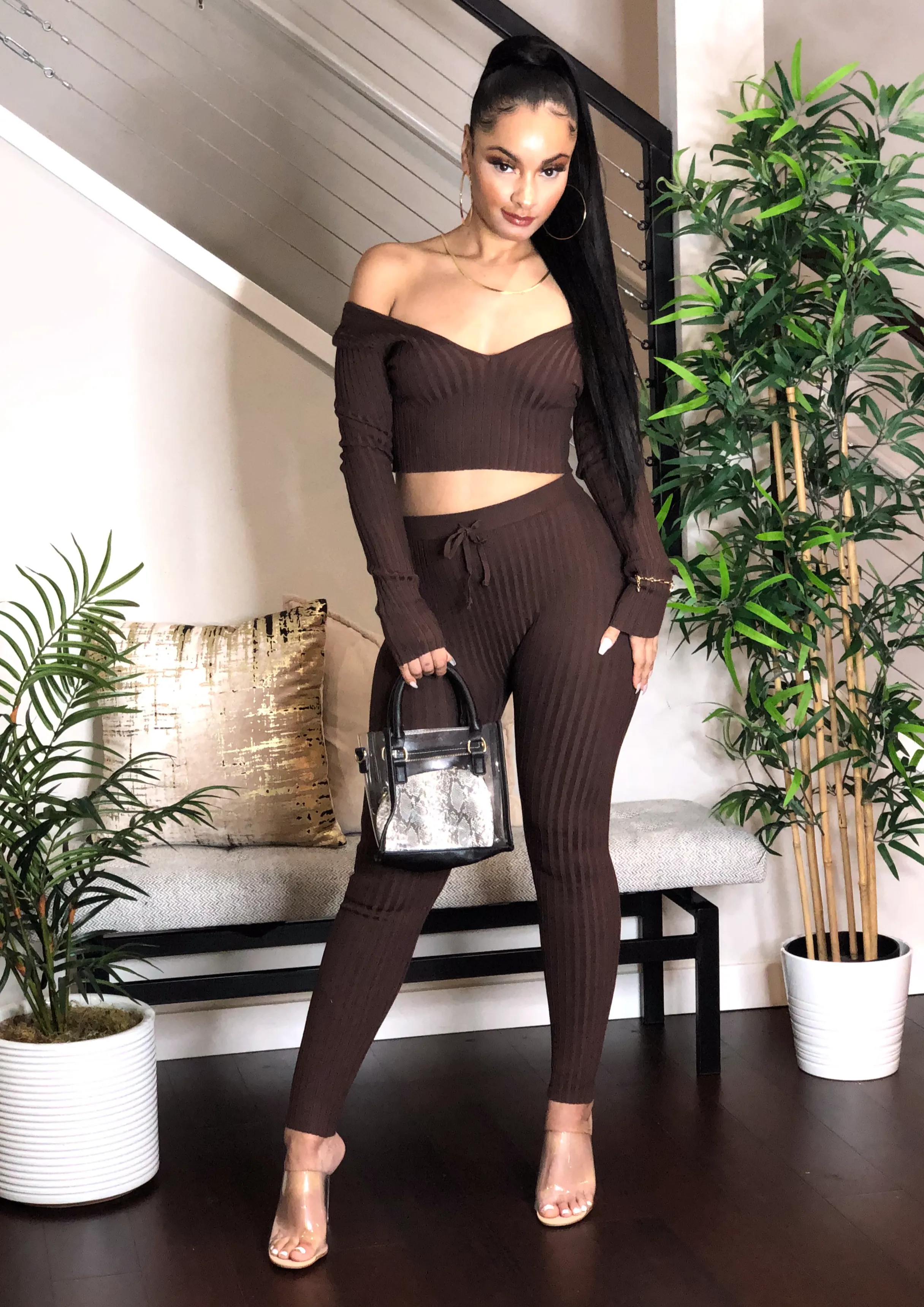 Chocolate Ribbed Legging Set
