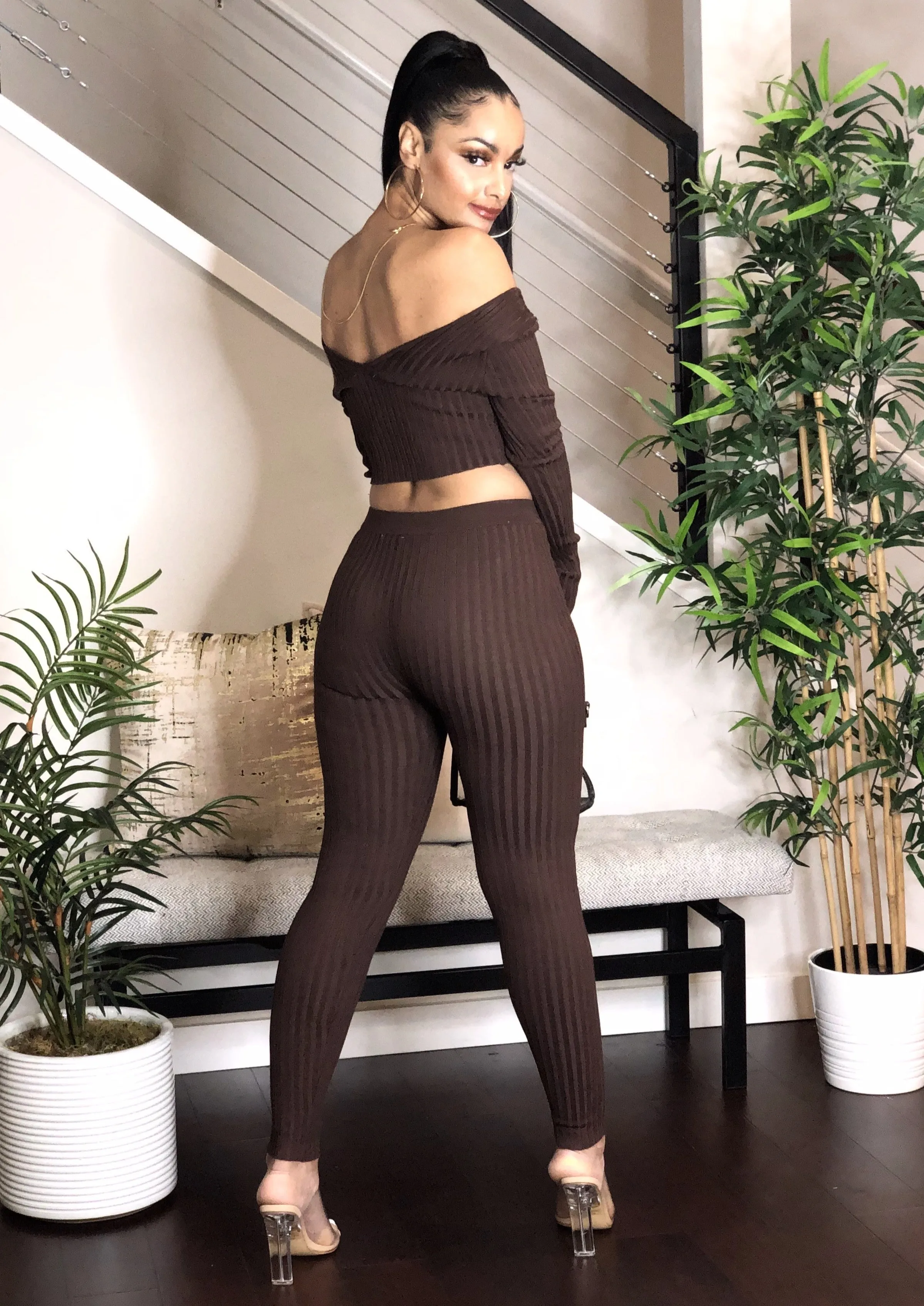 Chocolate Ribbed Legging Set