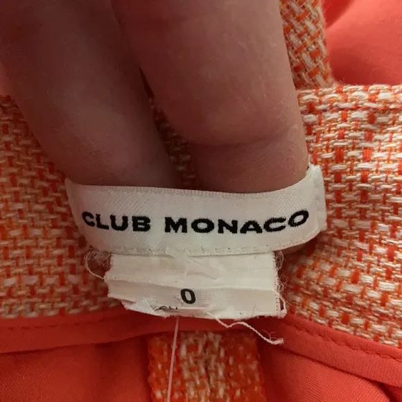 CLUB MONACO Sabrina orange tweed style woven silk blend shorts size 0 like new