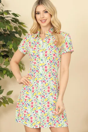 Cream Multi Floral Collared Mini Dress
