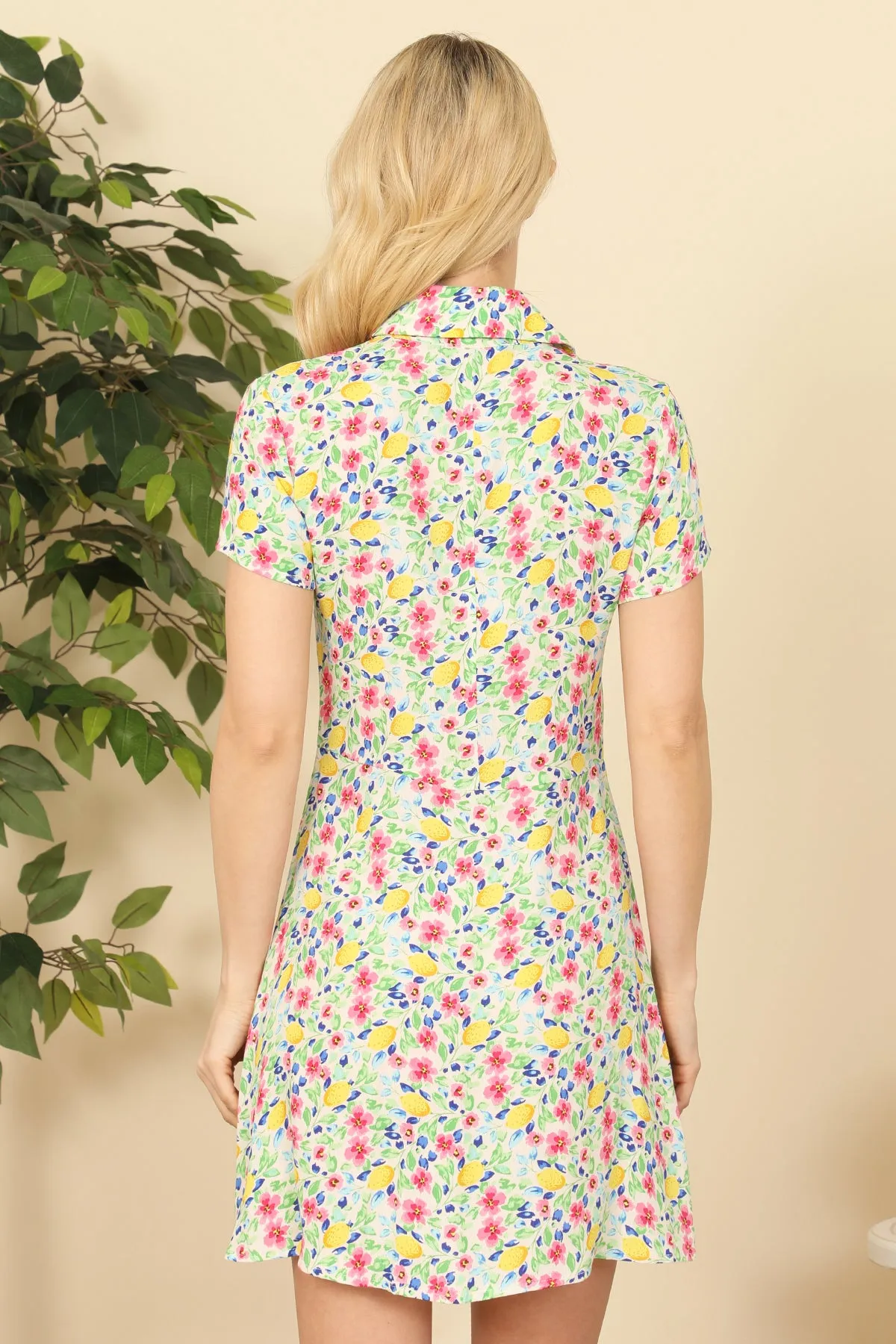 Cream Multi Floral Collared Mini Dress