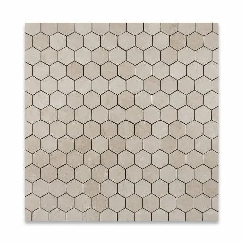 Crema Marfil Marble Polished 2" Hexagon Mosaic Tile - Box of 5 sq. ft.