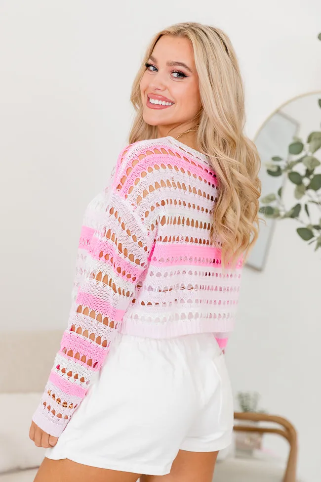 Different Views Pink Stripe Open Knit Sweater SALE