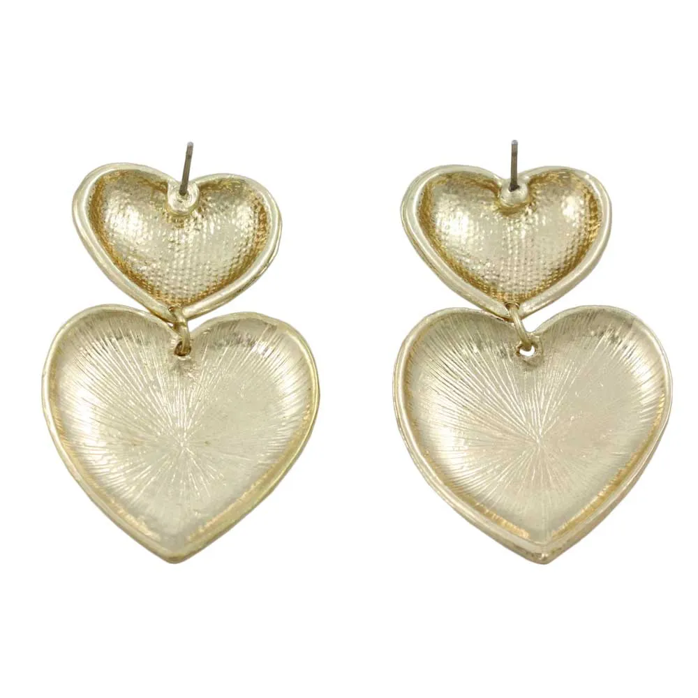 Double Gold Textured Hearts Dangling Pierced Earring - MEC503