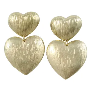 Double Gold Textured Hearts Dangling Pierced Earring - MEC503