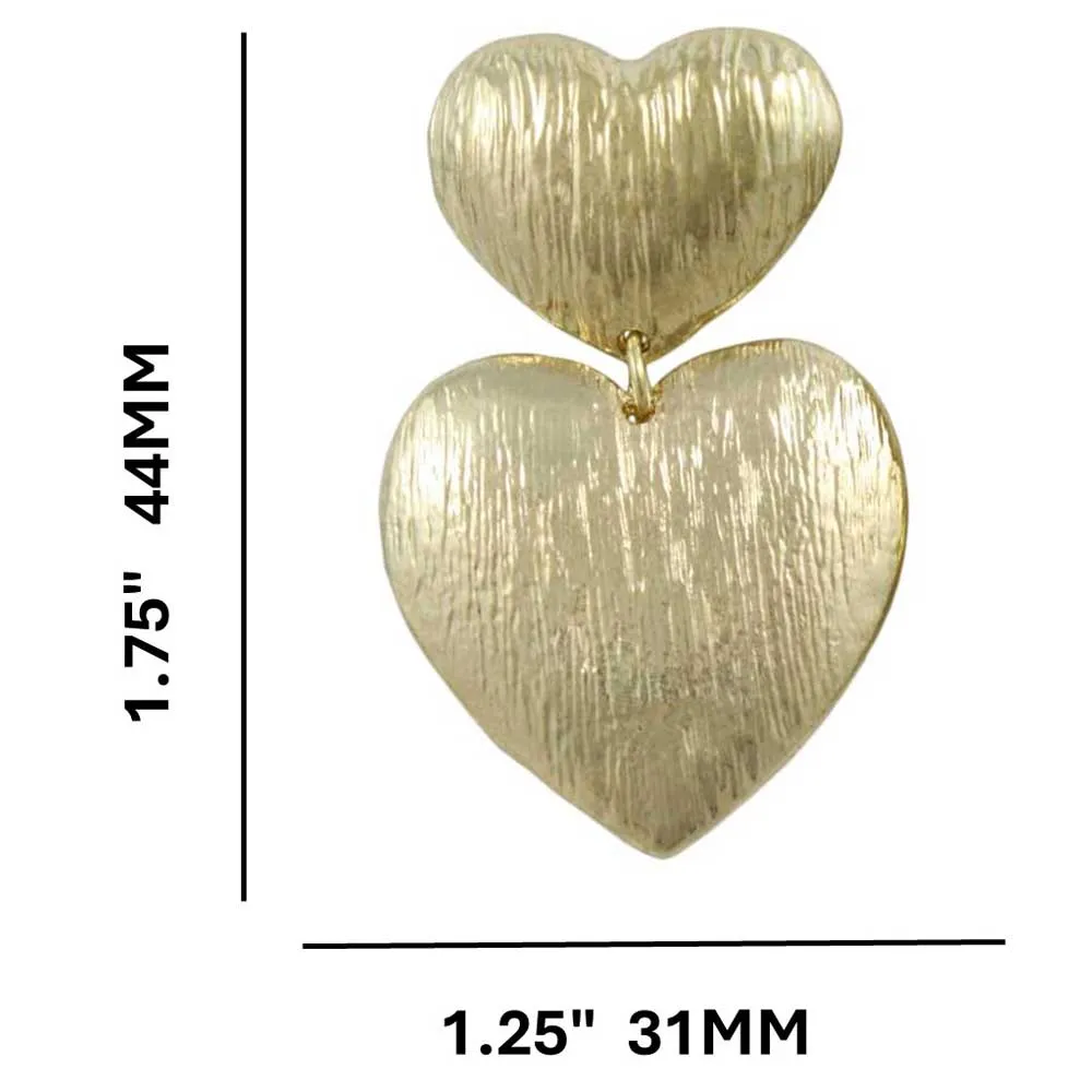 Double Gold Textured Hearts Dangling Pierced Earring - MEC503