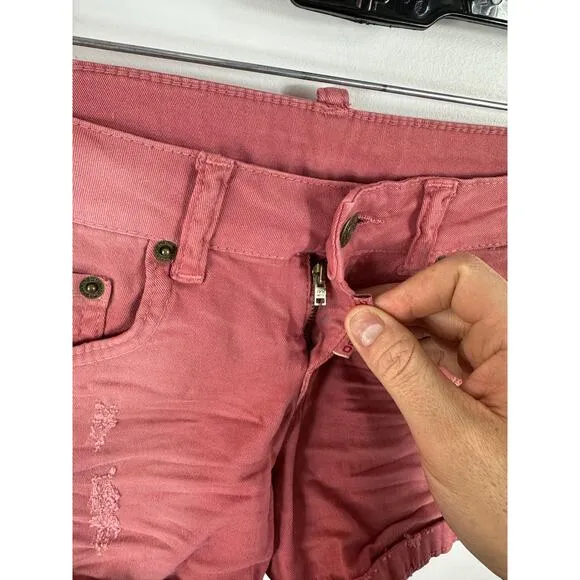 DSquared2 Y2K Distressed Jean Shorts Salmon Pink Size 27 Mini Shorts Cutoff