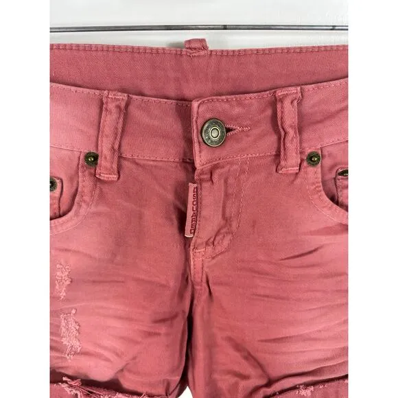 DSquared2 Y2K Distressed Jean Shorts Salmon Pink Size 27 Mini Shorts Cutoff