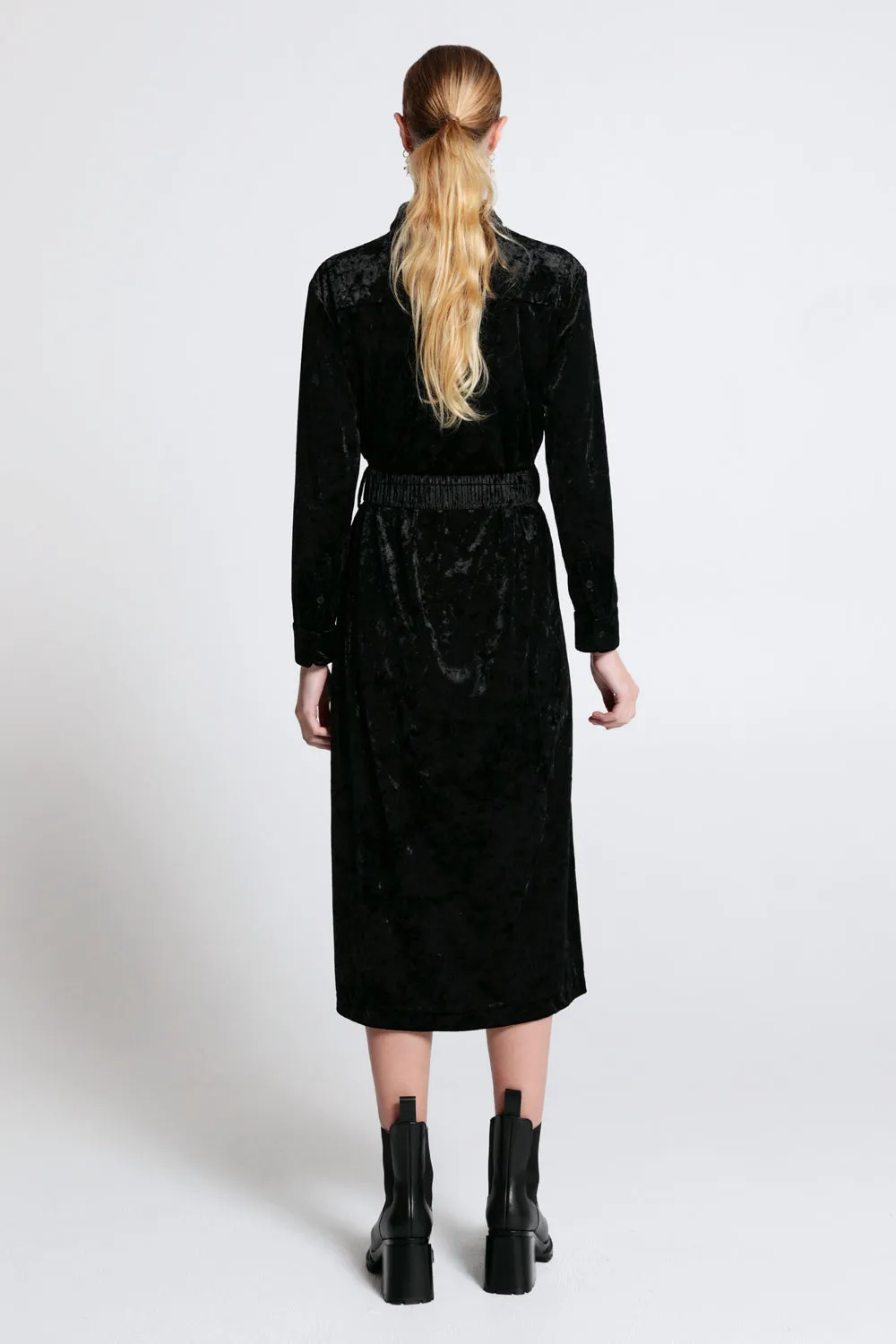 Electric Velvet Shirt Dress Black