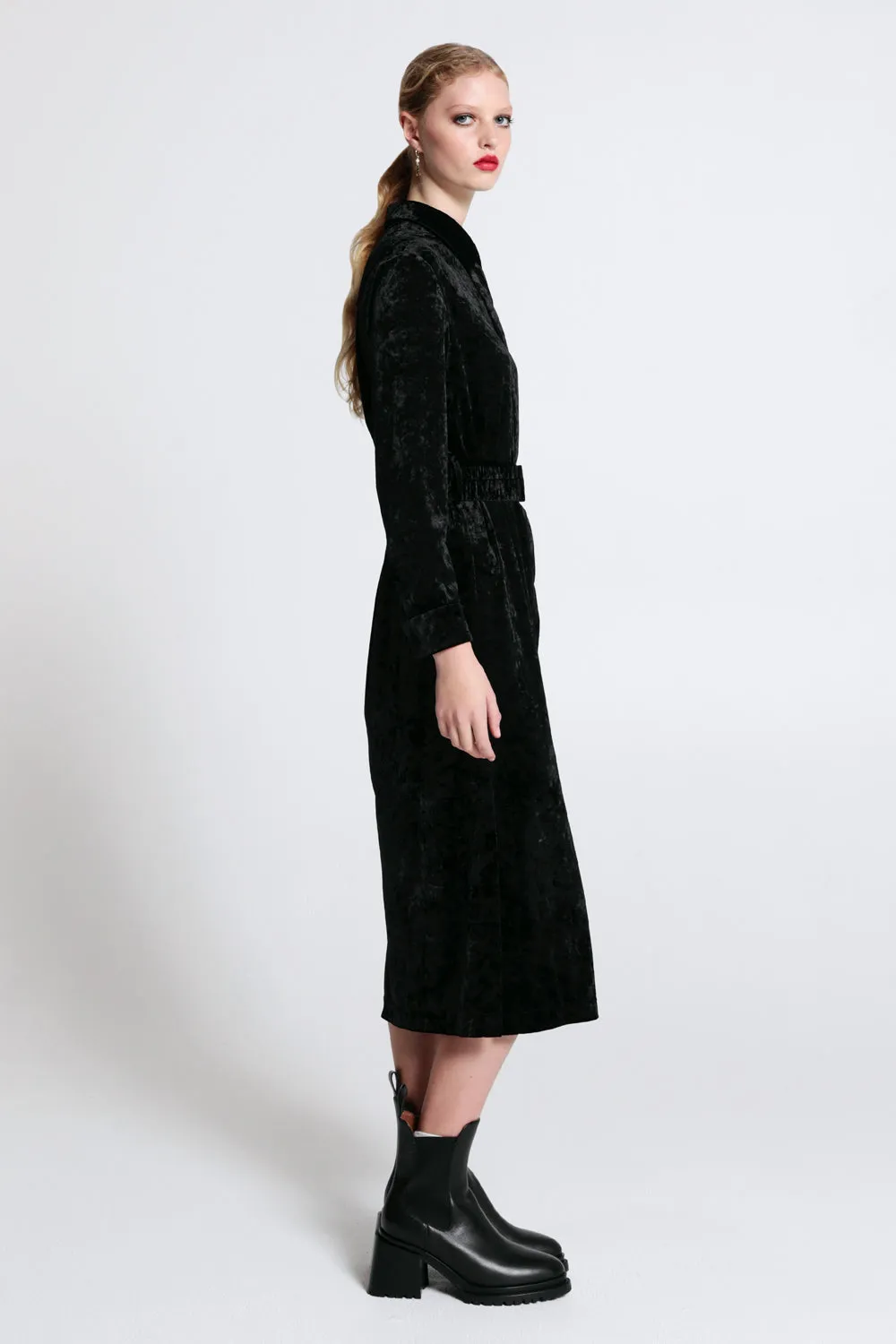 Electric Velvet Shirt Dress Black
