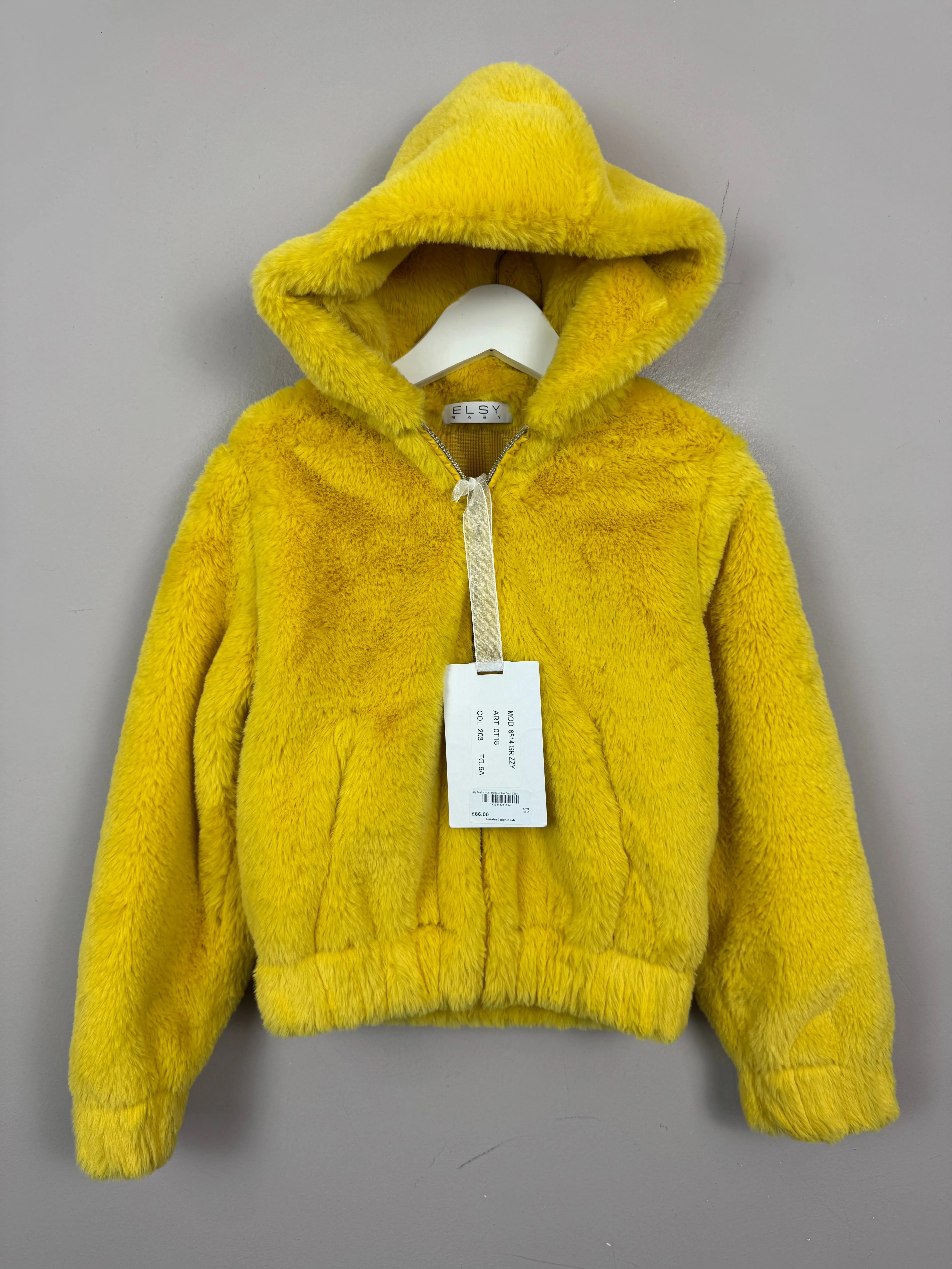 Elsy Yellow Faux Fur Bomber Jacket 6y bnwt
