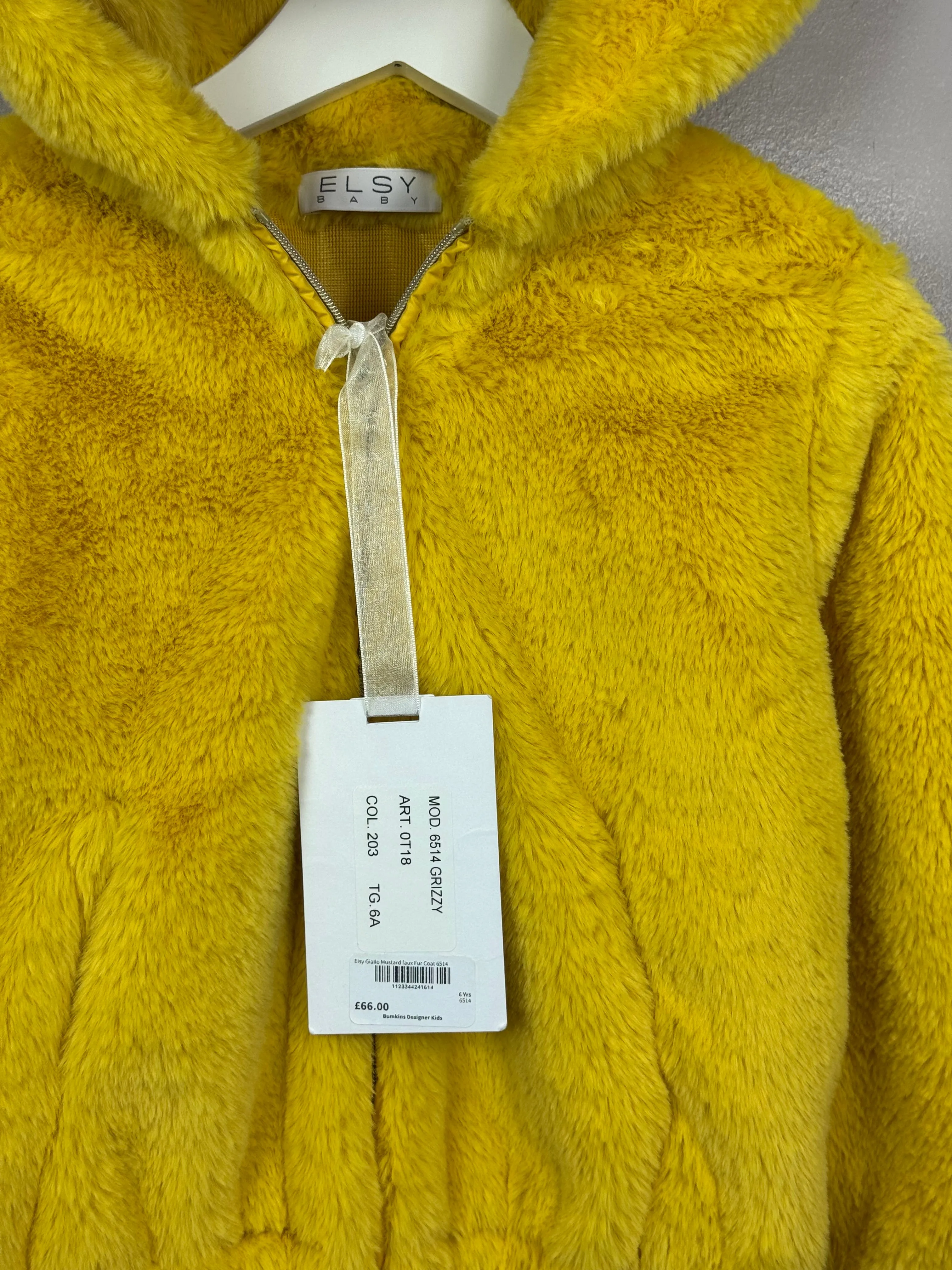 Elsy Yellow Faux Fur Bomber Jacket 6y bnwt