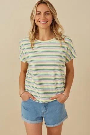 Engineered Stripe Textured Knit Boxy Tee